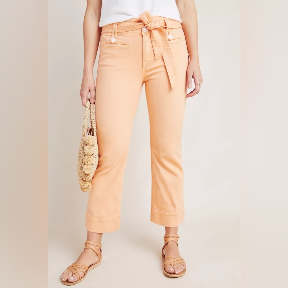 Anthropologie Pilcro High-Rise Cropped Flare Jeans 26 Tangerine Orange Belted